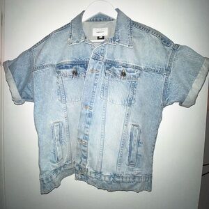 Current/Elliot Rolled Short Sleeve Denim Trucker Jacket Light Indigo Size 1 USA
